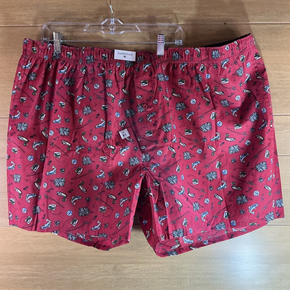 Saddlebred Men’s 3X Boxers Maroon with Fishing Theme Print New With Tag